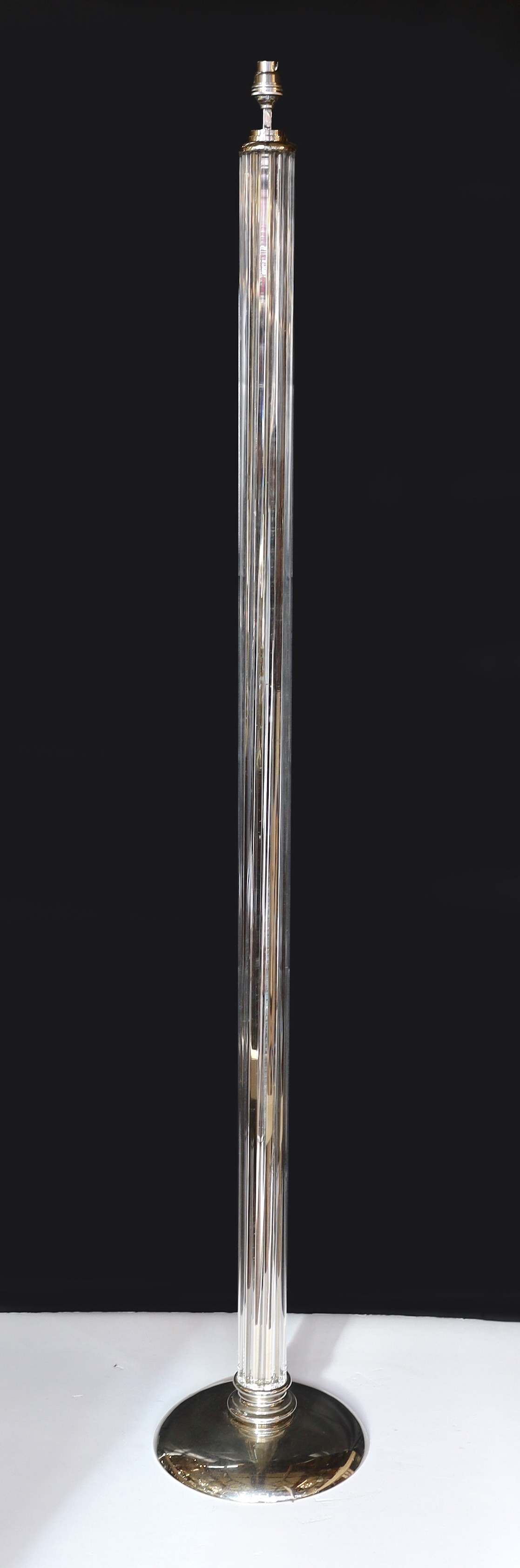 An Art Deco style nickel plated and glass rod lamp standard, height 148cm